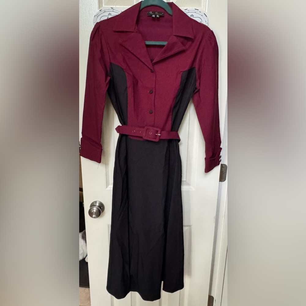 Stop Staring Burgundy and Black Long Sleeve Dress